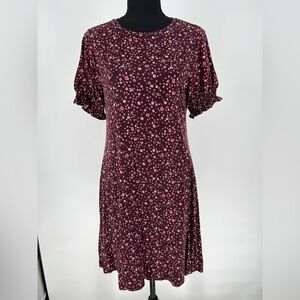 LOFT OUTLET BURGUNDY FLORAL DRESS, SLIPS ON‎